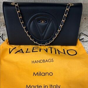 Mario Valentino Navy Leather Shoulder Bag with Gold Chain